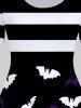 Halloween Pumpkins Bats Printed Stripes Vintage A Line Dress -  