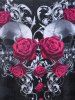 Gothic Skull Rose Printed Two Tone Long Sleeves Tee -  