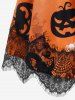 Ensemble de Pyjama D'Halloween Court à Imprimé Citrouille Panneau en Dentelle - Orange 3x | US 22-24