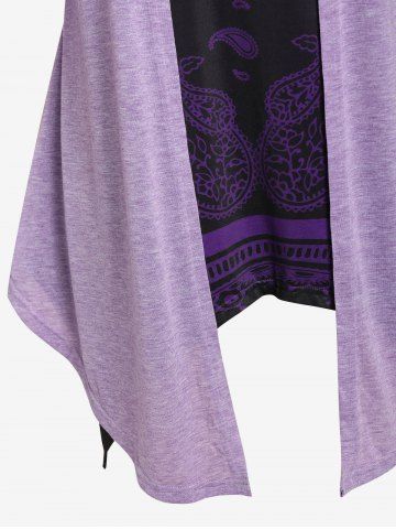 Plus Size Faux Twinset Paisley Print Asymmetric Tee