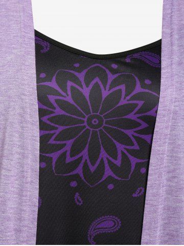 Plus Size Faux Twinset Paisley Print Asymmetric Tee