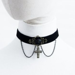 Gothic Rose Cross Pendant Choker Necklace