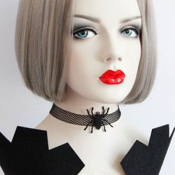 Halloween Spider Web Fishnet Choker Necklace - BLACK