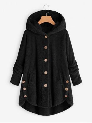 Plus Size Hooded High Low Fluffy Faux Fur Coat
