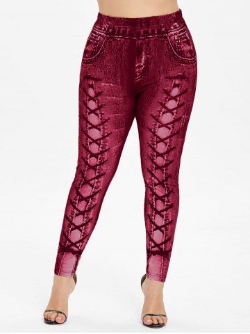 Plus Size High Waisted 3D Denim Printed Leggings