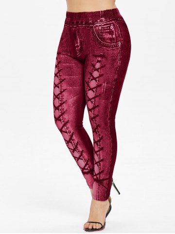 Plus Size High Waisted 3D Denim Printed Leggings