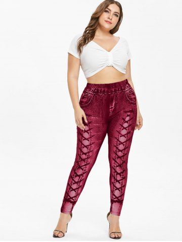 Plus Size High Waisted 3D Denim Printed Leggings