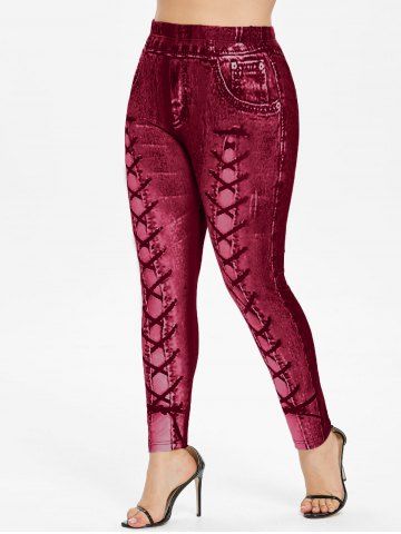 Plus Size High Waisted 3D Denim Printed Leggings