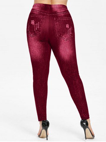 Plus Size High Waisted 3D Denim Printed Leggings