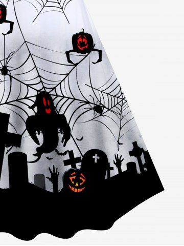 Halloween Spider Web Pumpkins Ghost Printed Vintage A Line Dress