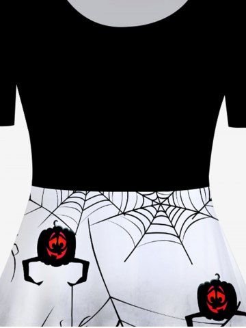 Halloween Spider Web Pumpkins Ghost Printed Vintage A Line Dress