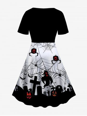 Halloween Spider Web Pumpkins Ghost Printed Vintage A Line Dress