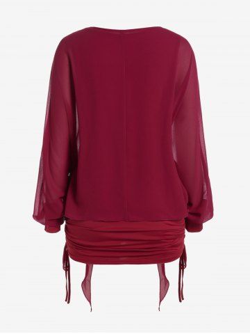 Plus Size Sheer Chiffon Asymmetric Blouse and Cinched Tank Top