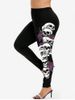 Plus Size Skulls Flower Printed Skinny Leggings -  