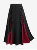 Gothic Lace Up Two Tone Godet Hem Midi A Line Skirt -  