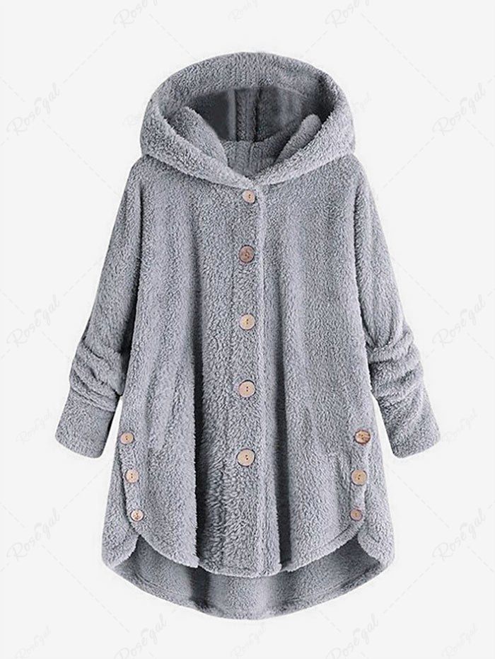 Fashion Plus Size Hooded High Low Fluffy Faux Fur Coat  