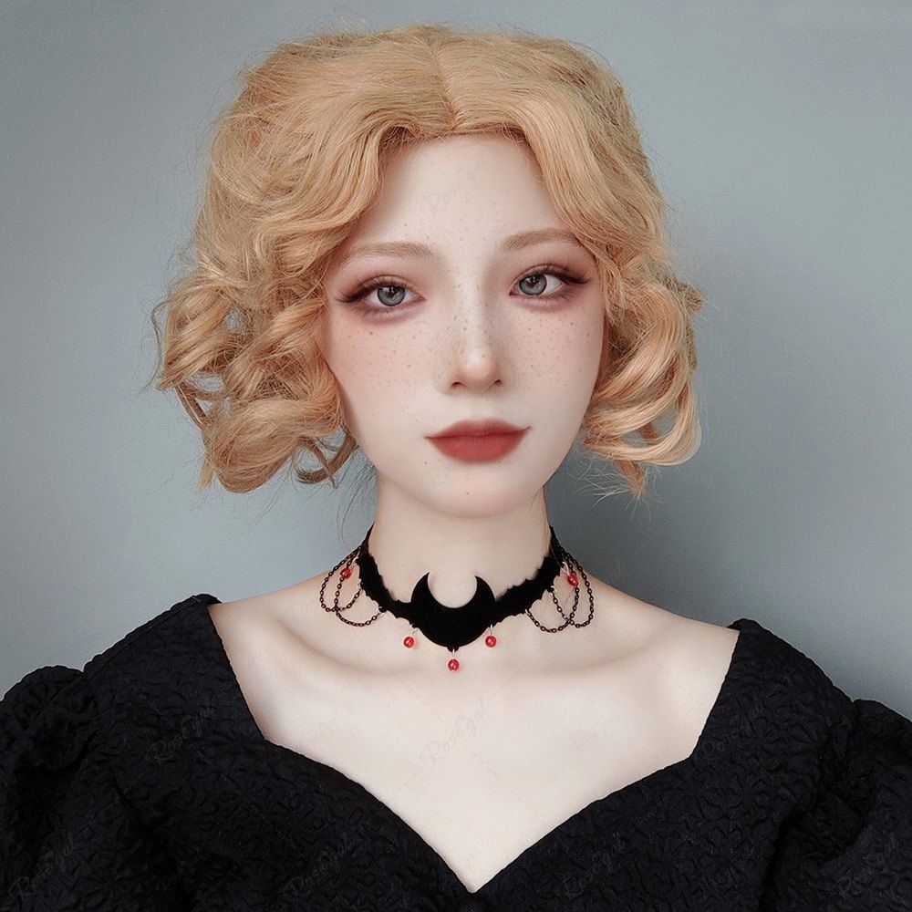Collier Ras-de-Cou Motif Lune Perles et Chaîne Style Gothique Noir 