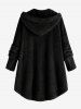 Plus Size Hooded High Low Fluffy Faux Fur Coat -  