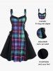 Plus Size Half Zipper Lace Up Plaid Dress -  