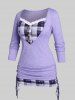 Plus Size Plaid Cinched 2 in 1 T-shirt -  