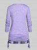Plus Size Lace Trim Cinched Plaid Buttons 2 in 1 T-shirt -  