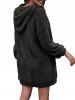 Mini Robe à Capuche en Fausse Fourrure avec Poche Kangourou Grande Taille - Noir XL