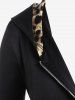 Manteau à Capuche Mouchoir à Imprimé Léopard de Grande Taille avec Poches - Noir L | US 12