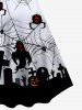 Robe D'Halloween Vintage Ligne A à Imprimé Citrouille Toile D'Araignée et Fantôme - Noir 