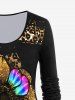 Plus Size 3D Sparkles Sunflower Printed Long Sleeves Tee -  