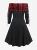 Plus Size Skew Neck Plaid Cinched Ruched Godet Fit and Flare Dress -  