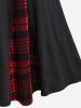 Plus Size Skew Neck Plaid Cinched Ruched Godet Fit and Flare Dress -  