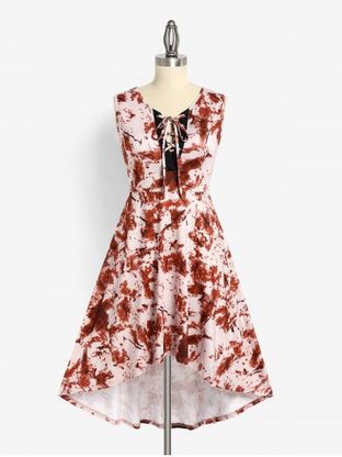 Plus Size Tie Dye Lace-up High Low Maxi Dress