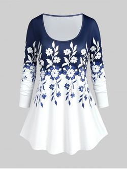 Plus Size Colorblock Floral Print T-shirt - WHITE - M | US 10