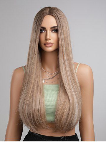 Brown Mixed Color Long Straight Synthetic Daily Wig - LIGHT COFFEE - 26INCH