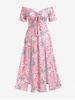 Plus Size Flower Print Cinched Slit Maxi Cottagecore Dress -  