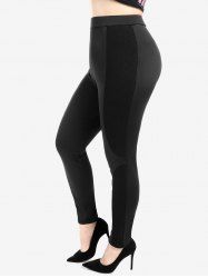 Plus Size Ribbed Panel Colorblock Pull On Pants -  