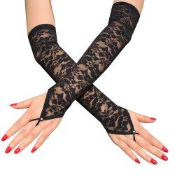Fingerless Lace Party Gloves Bridal Long Black Gloves -  