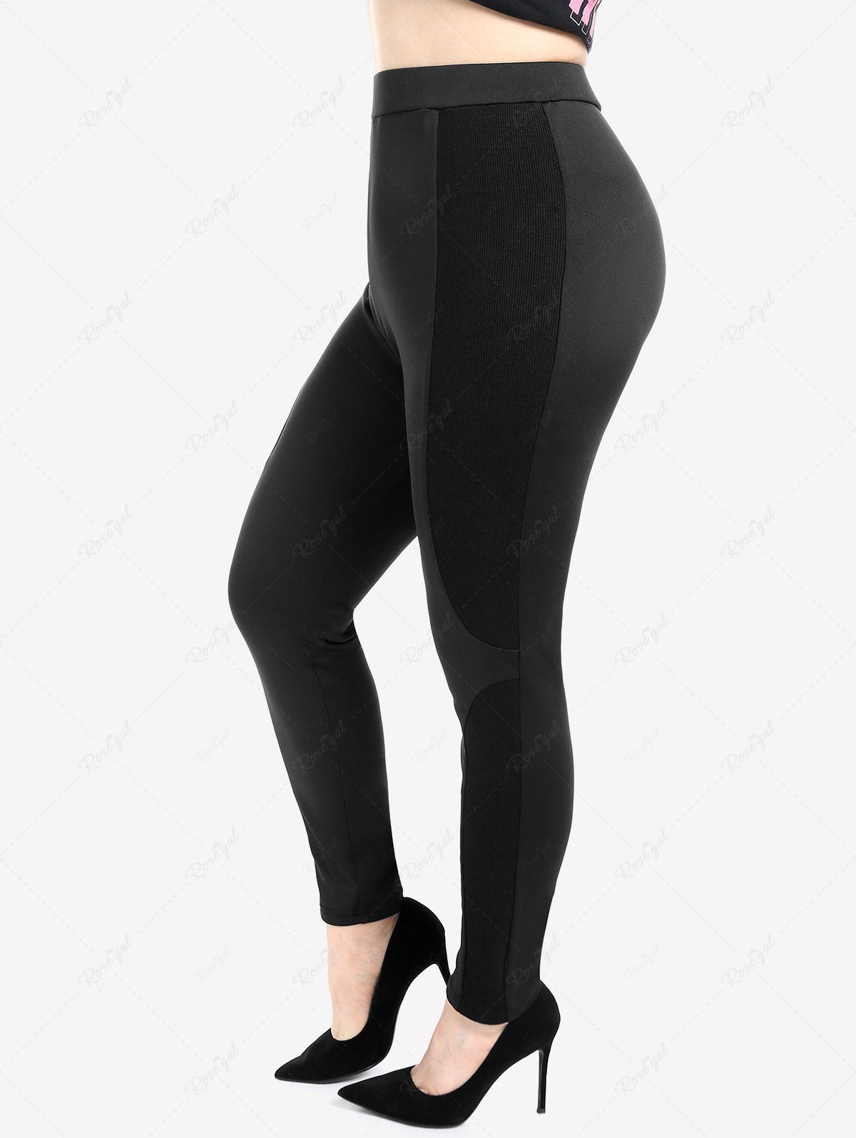 Cheap Plus Size Ribbed Panel Colorblock Pull On Pants  