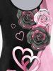 Rose Heart 3D Print Colorblock T-shirt and 3D Sparkles Stripes Printed Leggings Plus Size Outfit -  