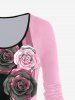 Rose Heart 3D Print Colorblock T-shirt and 3D Sparkles Stripes Printed Leggings Plus Size Outfit -  