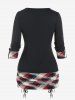 Plus Size Lace Trim Ruched Cinched Grommets Plaid T-shirt -  