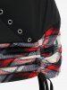 Plus Size Lace Trim Ruched Cinched Grommets Plaid T-shirt -  