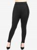 Plus Size Ribbed Panel Colorblock Pull On Pants -  