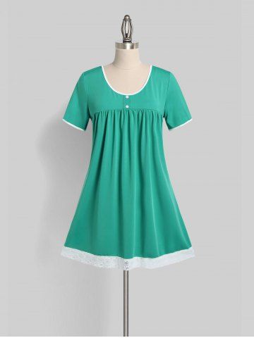 Plus Size Lace Insert Mini Straight Dress - GREEN - L