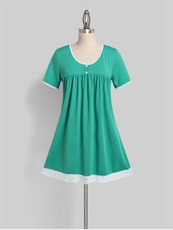 Plus Size Lace Insert Mini Straight Dress - GREEN - 3X
