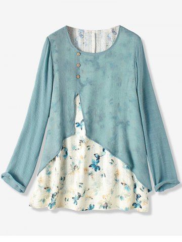 Blusa Estampada Floral Talla Extra - LIGHT BLUE - XL
