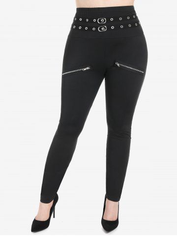 Plus Size Zippers Grommet Skinny Pull On Pants