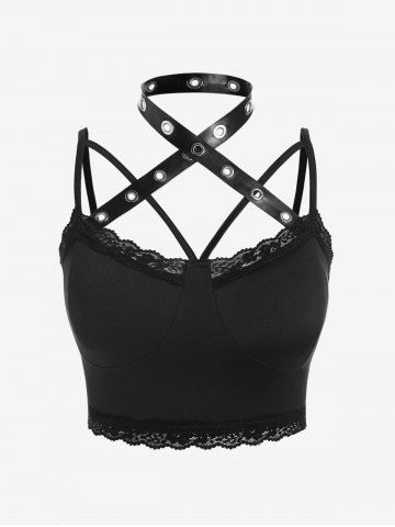 Harness Lace Trim Backless Gothic Cropped Top - BLACK - L | US 12