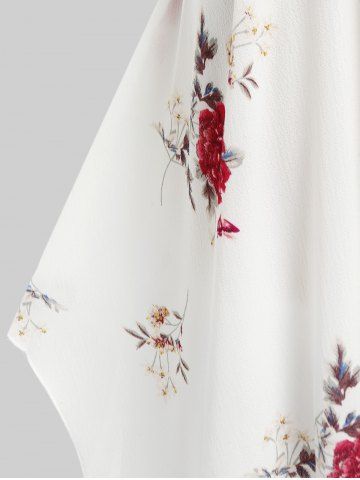 Plus Size & Curve Flower Tie Shoulder Hanky Hem Beach Dress