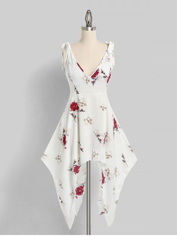 Vestido de Playa de Dobladillo de Flor con Nudo de Lazo en Talla Extra - WHITE - 5X